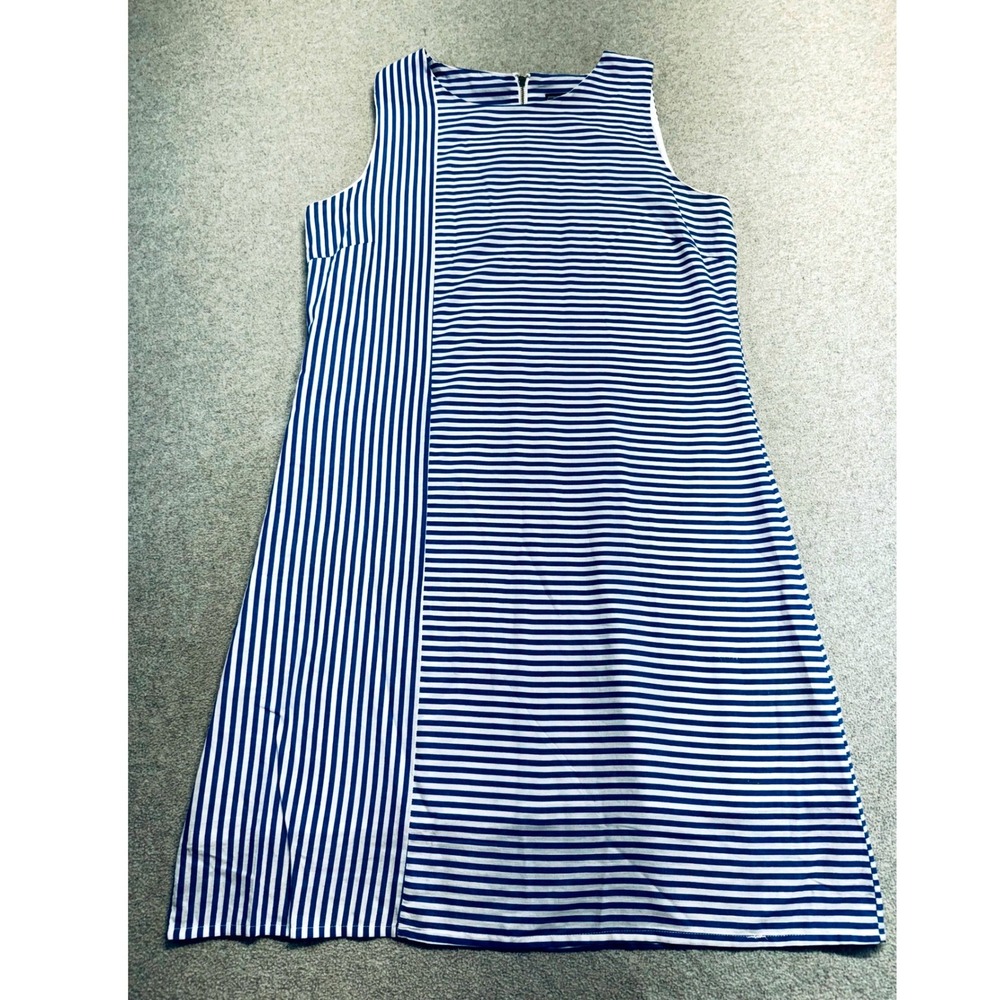 Duffield Lane Women S Blue White Stripe Sleeveless Shift Dress Preppy Minimalist